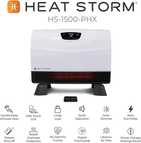 Miniatura 6 de Calentador de Espacio Infrarrojo Heat Storm Phoenix con Patas Desmontables, Control Remoto, Eficiente Energéticamente-750-1500 Vatios, Blanco