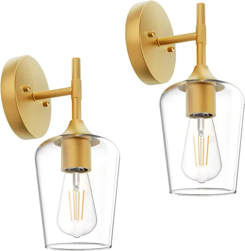 Miniatura 11 de Ralbay Lámparas de baño doradas 2 luces con vidrio transparente, iluminación moderna de montaje en pared, iluminación industrial de granja, luces