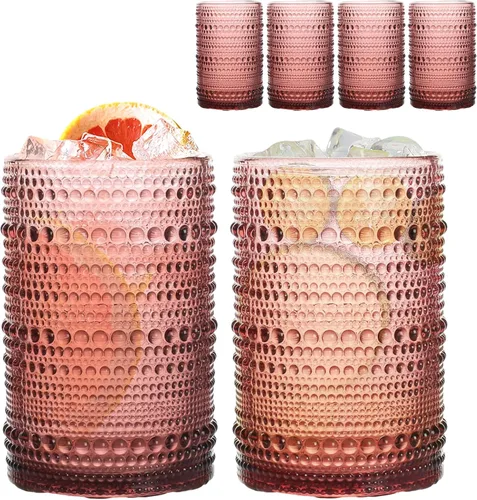Miniatura 10 de Juego de 4 vasos para beber Hobnail de 12 onzas, vasos vintage de Júpiter, cristalería antigua en relieve para cerveza, agua, jugo, cóctel, whisky
