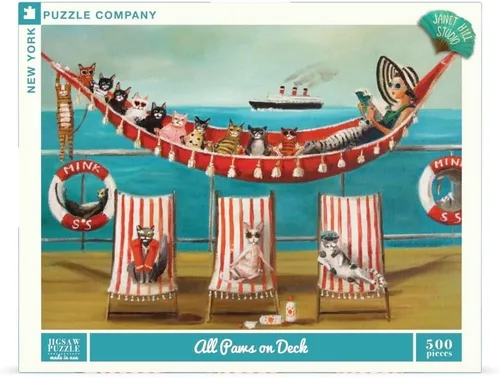 Miniatura 3 de New York Puzzle Company - Janet Hill All Paws on Deck - Rompecabezas de 500 piezas para noches de juego familiares por Janet Hill