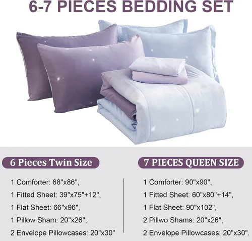 Miniatura 99 de Dinjoy Juego de edredón para niñas, tamaño individual, colorido, azul, rosa, morado, arcoíris, juego de ropa de cama de 6 piezas en una bolsa