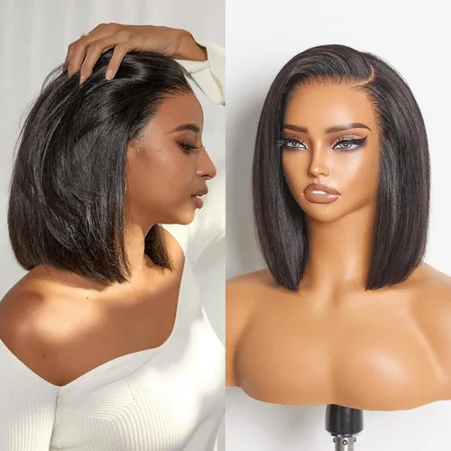 Miniatura 17 de Luvme Hair - Peluca Bob de encaje frontal con bordes rizados 4C, 10 pulgadas, cabello humano lacio tipo afro, sin pegamento, con separación profunda