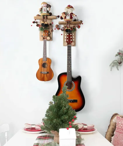 Miniatura 8 de Keebofly 2 unidades de colgador de pared para guitarra con estante de madera y soporte para púa para guitarra acústica, eléctrica, ukelele, bajo