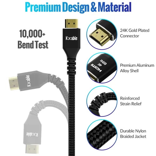 Miniatura 3 de Cable HDMI 4K de 2 pies (paquete de 3), cable HDMI 2.0 Ultra HD, conectores trenzados de nailon y chapados en oro, 4K @ 60Hz, 2K, 1080P, HDCP 2.2