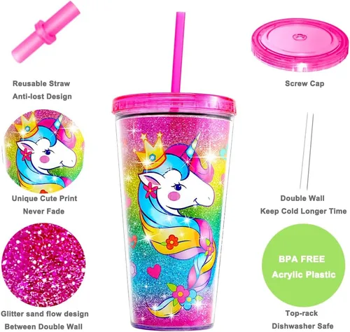 Miniatura 2 de Vaso de acrílico con aislamiento de doble pared con tapa y pajilla, 22 oz / 22.0 fl oz (colorido)