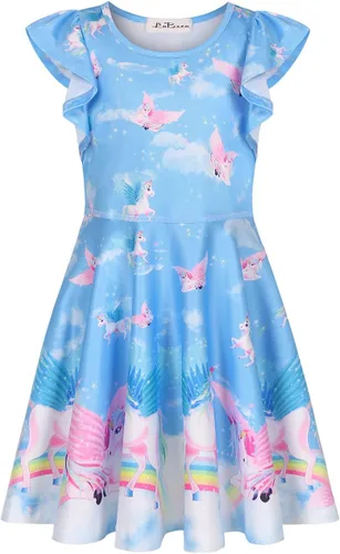 Miniatura 4 de LaBeca Vestidos de Niñas Sin Mangas de Manga Larga para Niñas Pequeñas y Grandes Unicornio Sirena Vestidos Casuales