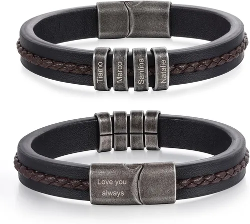 Miniatura 11 de Pulseras personalizadas con nombre para hombre, pulsera de cuero para hombre con 2-5 nombres de niños, regalos personalizados para papá, esposo, hijo