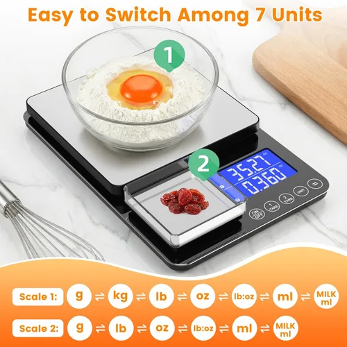 Miniatura 5 de KKZ 0.001oz/33lb Kitchen Scale, Dual Platform Food Scale Grams and Ounces for Weight Loss Baking Cooking Meal Prep Sourdough Bread, Stainless Steel