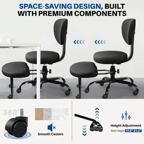 Miniatura 5 de Silla de oficina con patas cruzadas con ruedas, silla ergonómica arrodillada con soporte lumbar y altura ajustable para meditación, escritorio