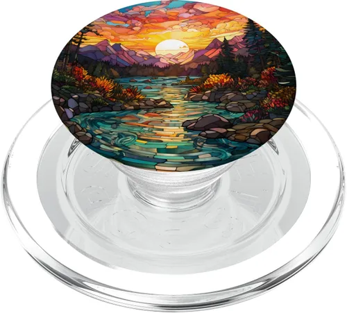 Miniatura 8 de Puesta de sol vidrieras mosaico paisaje escena PopSockets intercambiable PopGrip