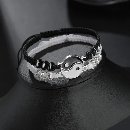 Miniatura 5 de Collares Yin Yang para 2 mejores amigos con pulseras de cordón ajustables a juego y aretes para mejor amiga, amistad, San Valentín, novio, novia