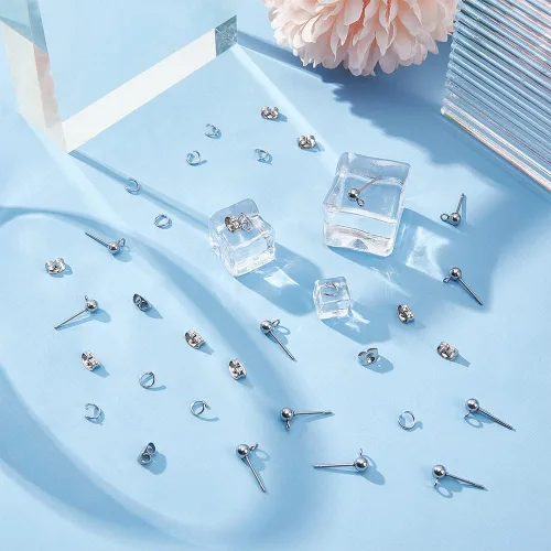 Miniatura 5 de PH PandaHall 300 aretes de bola, de acero inoxidable 304, con parte trasera de aretes de mariposa y anillos abiertos para hacer aretes de joyería
