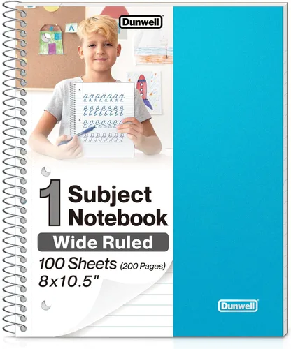 Miniatura 11 de Dunwell Cuaderno de espiral de 1 materia (rojo), cubierta de plástico, 100 hojas (200 páginas) de papel de 8 x 10.5 pulgadas, rayas anchas para una
