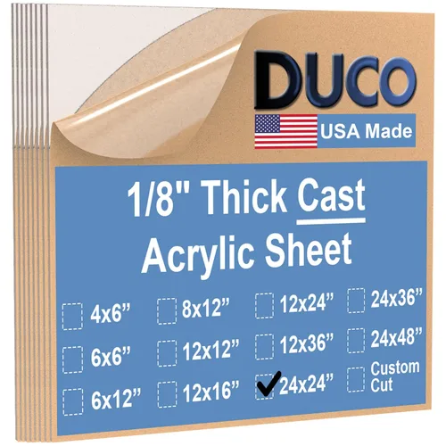 Miniatura 30 de Duco - Hoja de acrílico fundido transparente hecha en Estados Unidos, 1/8 de pulgada de grosor, 12 x 12 pulgadas, 1 paquete de láminas de plexiglás