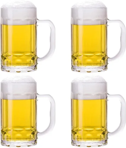 Miniatura 11 de Paquete de 2 tazas de cerveza pesadas, vasos de cerveza grandes con asa, jarras de vidrio de 14 onzas, juego de vasos de cerveza clásicos