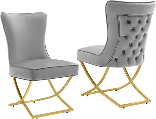 Miniatura 11 de LOULENS Elegance - Juego de 2 sillas de comedor de terciopelo, lujosas sillas de comedor tapizadas acolchadas, sillas decorativas de terciopelo real