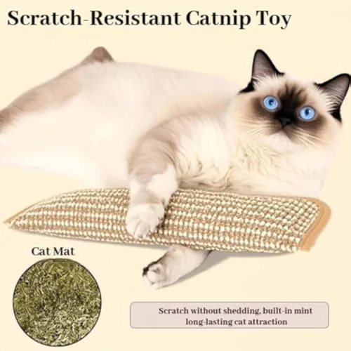 Miniatura 2 de Juguete interactivo para masticar hierba gatera, almohada de sisal para gatos, tejido natural, con hierba gatera orgánica de 6000 mg, rascador