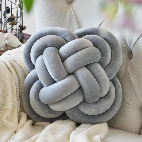 Miniatura 8 de Xuyier Bola de almohada de nudo, almohadas decorativas con tela de terciopelo para sofá cama, decoración de 12 pulgadas, cojines cuadrados anudados