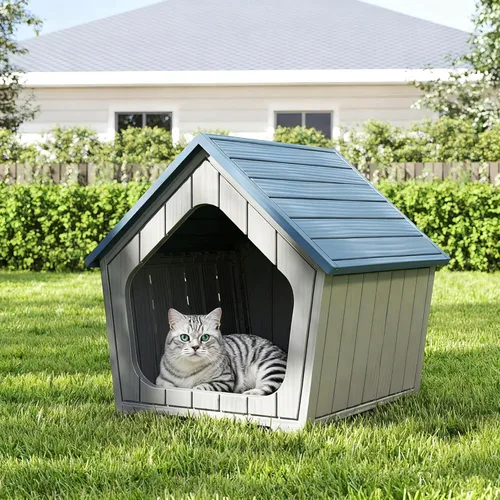 Miniatura 19 de Casa para gatos al aire libre, resistente a la intemperie, con garra, para gatos interiores y exteriores, resistente a la intemperie, material Café