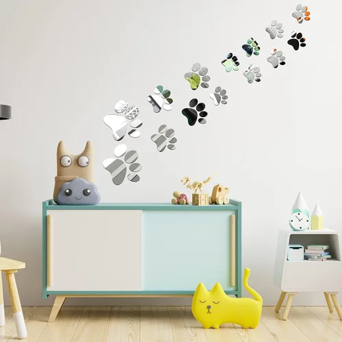 Miniatura 6 de Tenare 14 calcomanías de espejo con estampado de patas de perro, huellas de huellas de huellas de acrílico, adhesivo de pared extraíble para perro