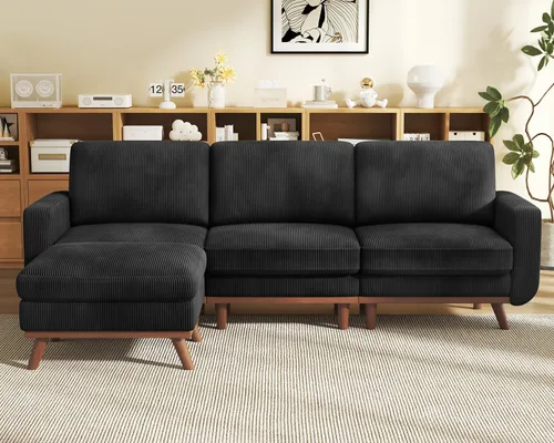 Miniatura 43 de Vesgantti Sofá modular en forma de U de 119 pulgadas, sofá modular de pana con asiento profundo y soporte de resortes, sofá convertible con 2 Beige