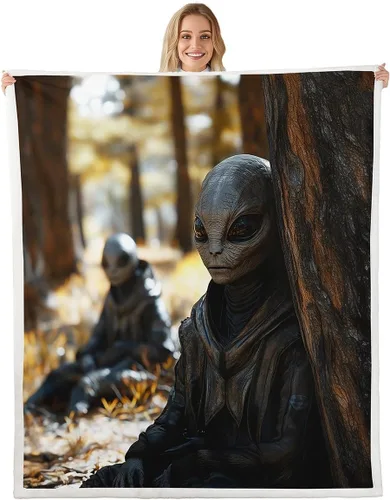 Miniatura 42 de Manta de franela de alienígena, misteriosa nave espacial estrellada con purpurina y planetas de cielo para decoración de habitaciones, manta