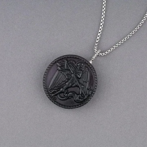 Miniatura 4 de COAI Collar de obsidiana de San Miguel de joyería religiosa