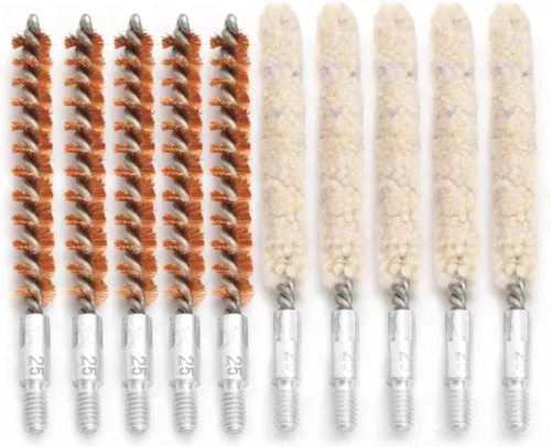 Kit de 10 Cepillos/Hisopos para Ánima, Cepillos de Limpieza para Ánima de Escopeta/Pistola (.25 Cal)