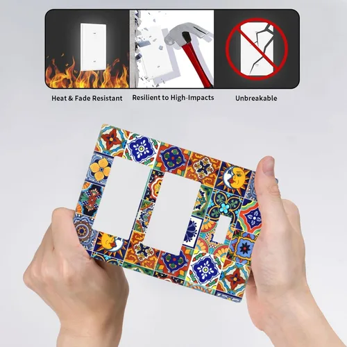 Miniatura 6 de Talavera - Azulejos mexicanos con 1 palanca, 2 placas de pared, placas de pared para decorar tomas de corriente, placa de interruptor decorativa