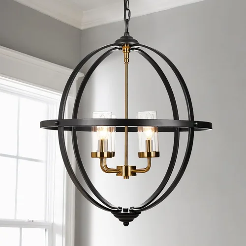 Miniatura 9 de Treekee Candelabro Globo de 20'', Candelabros de Níquel Cepillado, Candelabro Orbe Moderno de 4 Luces, Lujosa Lámpara Colgante con Pantalla