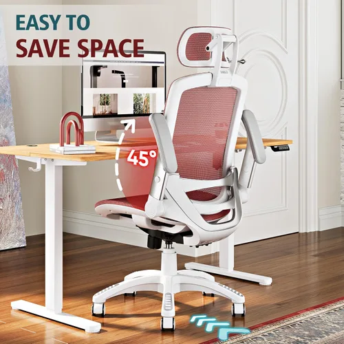 Miniatura 5 de GABRYLLY Silla de oficina ergonómica, silla de escritorio de casa de respaldo alto con reposacabezas, brazos abatibles, inclinación de 90-120°