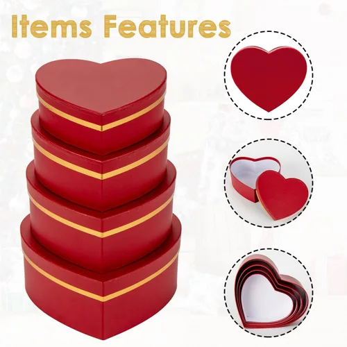 Miniatura 7 de Oairse Cajas de regalo en forma de corazón para flores, cajas de regalo anidadas con tapas, cajas en forma de corazón para arreglos de flores, juego