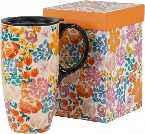 Miniatura 14 de DUSVALLY Taza de café alta de cerámica, juego de regalo de taza de café de amigos, taza de viaje con tapa para oficina y hogar, taza de porcelana