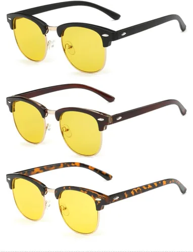 Miniatura 16 de Gafas de montura media Retro con lentes semi sin borde transparentes con bloqueo de luz azul para hombres y mujeres, 3 Pack Mix