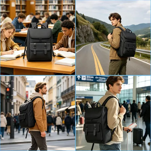 Miniatura 3 de Mochila vintage para laptop para hombres y mujeres, mochila de viaje de 15.6 pulgadas, mochilas impermeables de negocios y universidades, mochilas