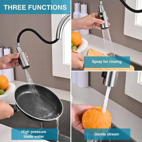 Miniatura 6 de Reemplazo de cabezal de grifo de cocina de metal, cabezal rociador desplegable de 3 funciones para grifo de cocina, boquilla rociadora de fregadero
