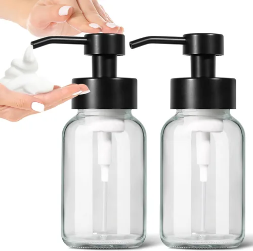 GMISUN - Dispensador de jabón de espuma, paquete de 2 dispensadores de jabón de vidrio transparente de 8.5 fl oz / 8.5 fl oz para baño y cocina,