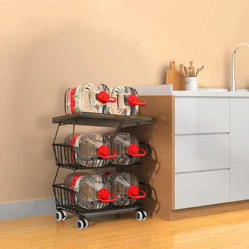 Miniatura 6 de Cestas apilables de almacenamiento de cocina con mesa de metal para frutas, verduras, estante organizador, carrito rodante para cocina, despensa