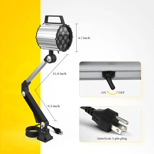 Miniatura 5 de Luz de trabajo de máquina impermeable LED, ángulo ajustable multiusos, aleación de aluminio, brazo largo para torno CNC fresado taladro prensa