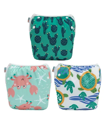 Miniatura 73 de Alva, Pañales de bebé para nadar, paquete de 2 unidades, talle único, reutilizable, lavable y ajustable de 0 a 36 meses. Tamaño de 10 a 40 lbs