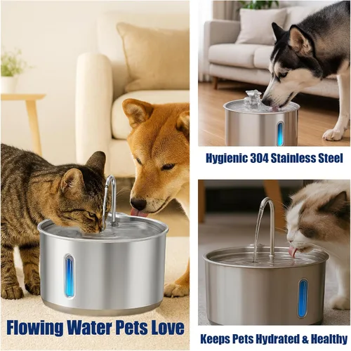 Miniatura 2 de Fuente de agua de metal para gatos y perros de 4 litros, fuente de acero inoxidable para beber, bomba silenciosa, 3 modos de flujo, circulación