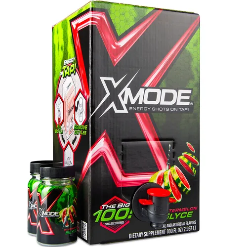 Miniatura 7 de XMODE Extra Strength Energy Shots on Tap - Sabor a bomba de cereza, sin azúcar, 150 mg de cafeína por oz, B12, 100 porciones (1 onza), dispensador
