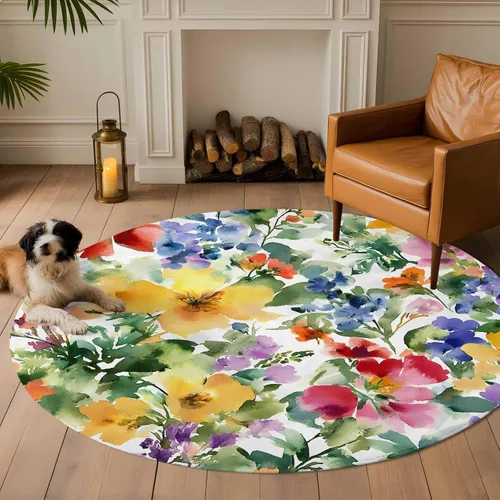 Miniatura 13 de Round Rugs 3 Feet, Green Yellow Floral Non Slip Area Rugs for Living Room, Bedroom, Barhroom, Entryway, Purple Blue Watercolor Retro Leaf Soft