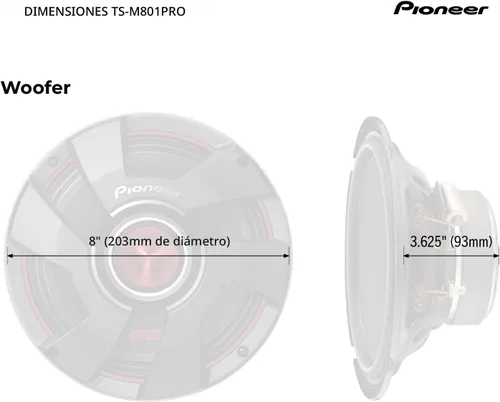 Miniatura 7 de Pioneer P.R.O. Series TS-M801PRO - Altavoces de 8 pulgadas (par) - 600 W máximo, perfectos para instalaciones de alto SPL y audio de automóvil