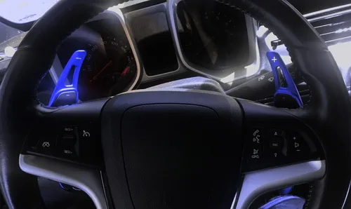 Miniatura 5 de iJDMTOY Extensiones de palanca de cambios de paleta de aluminio CNC azul más grandes compatibles con Chevy Camaro 2012-15, Cadillac CT6 XT5 2016-19