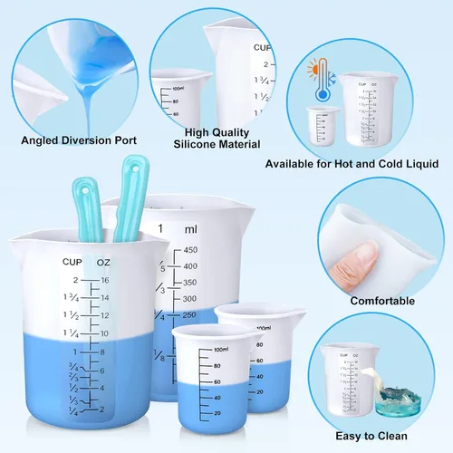 Miniatura 4 de LET'S RESIN Tazas de medición de silicona, 450ml precisas 2 escalas y 100ml tazas de medición duraderas, taza de mezcla de epoxi, varillas