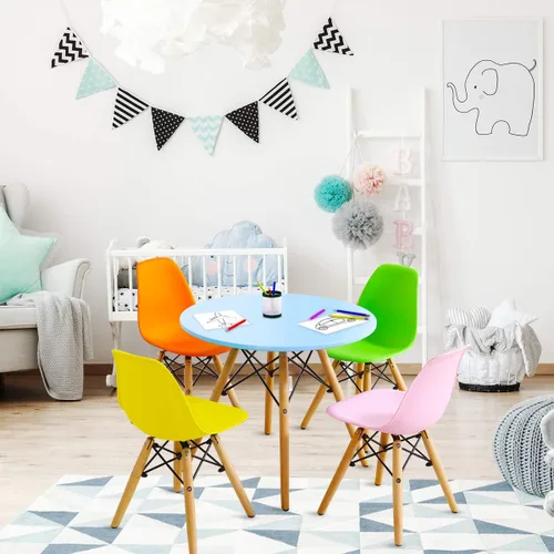 Miniatura 6 de Costzon Juego de mesa y silla para niños, 5 piezas de escritorio para niños de estilo moderno de mediados de siglo con patas de madera, marco