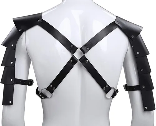 Miniatura 4 de Mens Faux Leather Body Chest Harness Adjustable Shoulder Armors Buckles