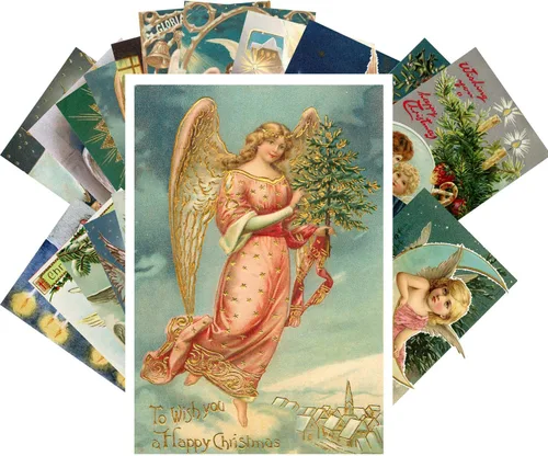 Miniatura 5 de PIXILUV Postales vintage (24 piezas 4"x6" cada una) Personas esquiando en montañas nevadas en Navidad Postales vintage de Navidad Tarjeta