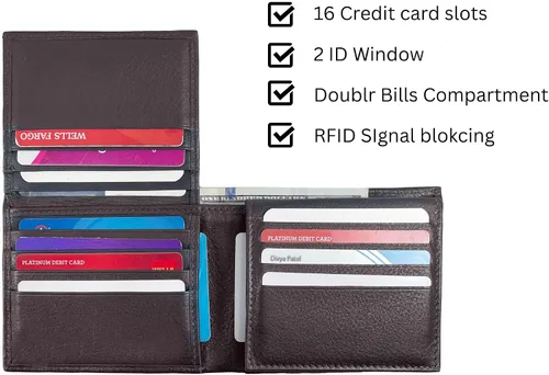 Miniatura 25 de Bullz RFID bloqueo de señal de protección contra robo de cuero grande grueso de seguridad para hombre cartera, Negro